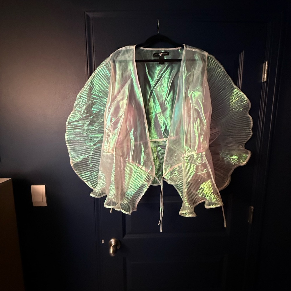 Ashley Stewart Iridescent Sheer Ruffled Blazer Jacket